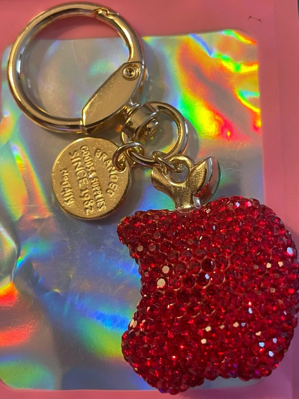 Sparkling Red Apple Keychain And Bag Charm - Gold Accent